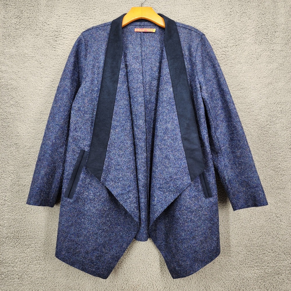 Kuna Blue Alpaca Wool Open Front Draped Cardigan Coat Made in Peru Small